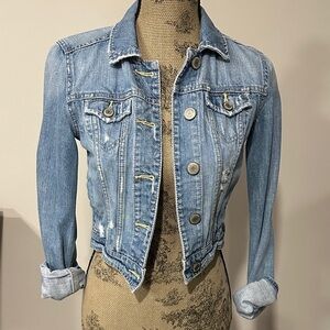 American Eagle distressed Light Blue Denim Jean Jacket Size XS
